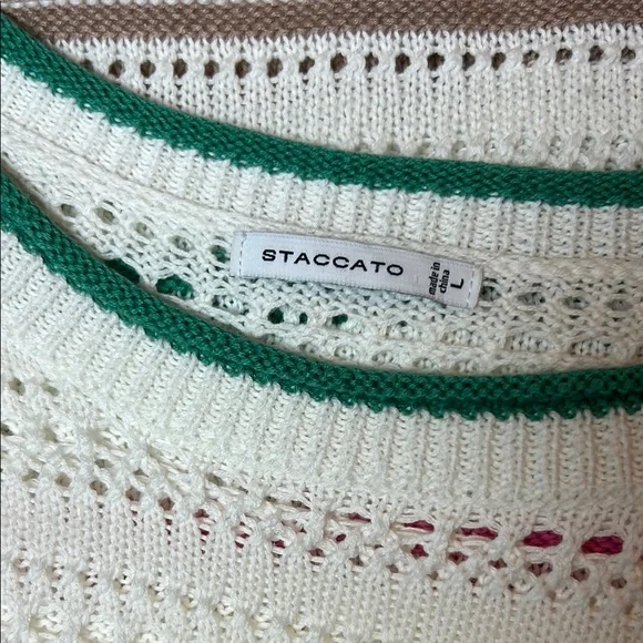 Staccato Striped Pink, Green, White Crew Neck Sweater Size Large - Picture 3 of 3